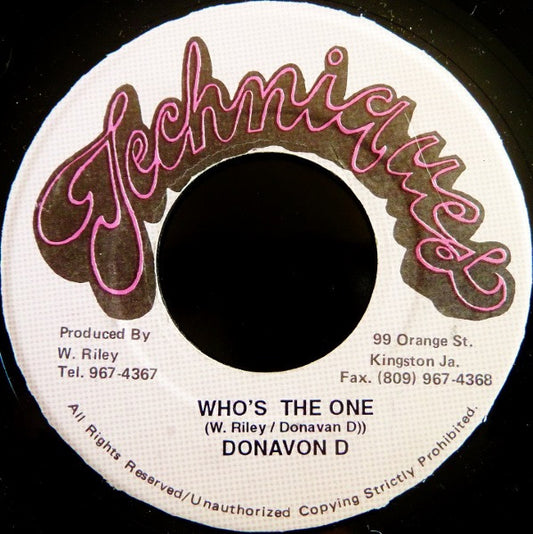 Image of Front Cover of 0315585C: 7" - DONOVAN ADAMS, Who's The One (Techniques; , Jamaica ) Light marks and mottling.  /VG