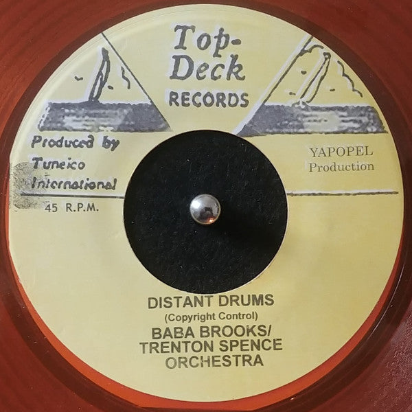 Image of Back Cover of 7" - /VG+ - LARRY MARSHALL / BABA BROOKS, Too Young To Love / Distant Drums (Top Deck Records; , Jamaica 2000s Reissue, Orange Clear Vinyl), ,  - 2816087C