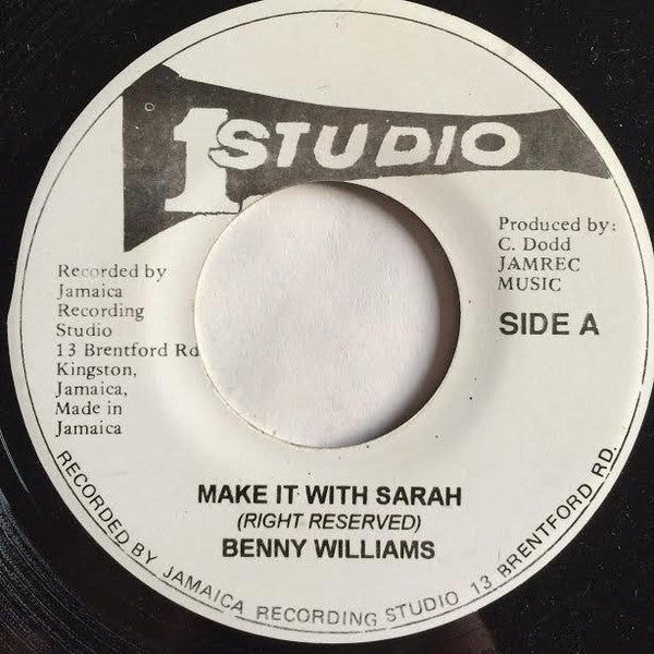 Image of Front Cover of 0355224S: 7" - BENNY WILLIAMS, Make It With Sarah / Got To Be (Studio One; none, Jamaica ) Writing On Label  /VG+