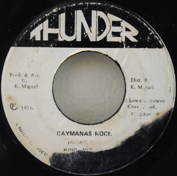 Image of Back Cover of 7" - /VG - KING MIGUEL, Forward On The Track / Caymanas Rock (Thunder ; none, Jamaica 1976), Marks on disc. WOL.,  - 2556121S