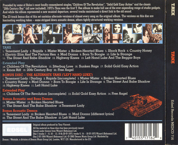 Image of Back Cover of 2xCD - VG/VG - T. REX, Tanx (Edsel Records; MEDCD 716, Europe 2002, Triple Digipak, Booklet), ,  - 2916402C
