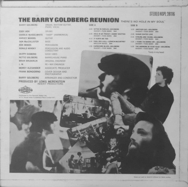 Image of Back Cover of LP - VG/VG - THE BARRY GOLDBERG REUNION, There's No Hole In My Soul (Pye International; NSPL 28116, UK 1968, Flipback Sleeve), Hairlines, mottling. Laminate creasing, edge wear, discolouration.,  - 4146216S