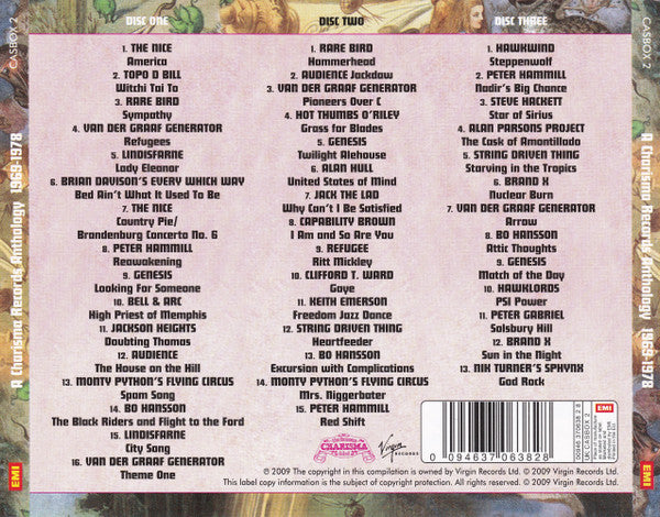 Image of Back Cover of 3935031E: 3xCD - VARIOUS, Refugees (A Charisma Records Anthology 1969-1978) (EMI; 00946 370638 2 8, UK & Europe 2009, Double CD Case, Booklet)   VG+/VG+