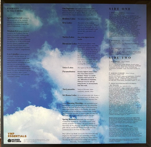 Image of Back Cover of LP - NEW/NEW - ALICE COLTRANE, Eternity (Warner Records; RCV1 726262, US 2024 Reissue, Booklet, Poster, Orange-in-Pink Vinyl), ,  - 2316274C