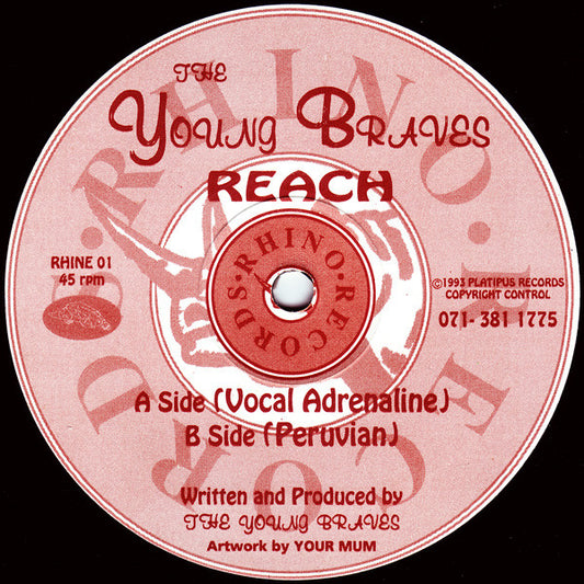 Image of Front Cover of 3345387S: LP - THE YOUNG BRAVES, Reach (Rhino Records; RHINE 01, UK 1993) few hairlines and scuffs both sides  /G+