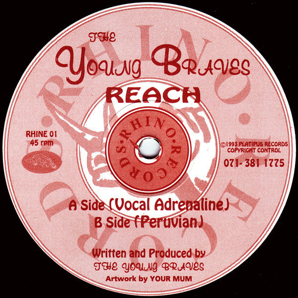 Image of Front Cover of LP - /G+ - THE YOUNG BRAVES, Reach (Rhino Records; RHINE 01, UK 1993), few hairlines and scuffs both sides,  - 3345387S