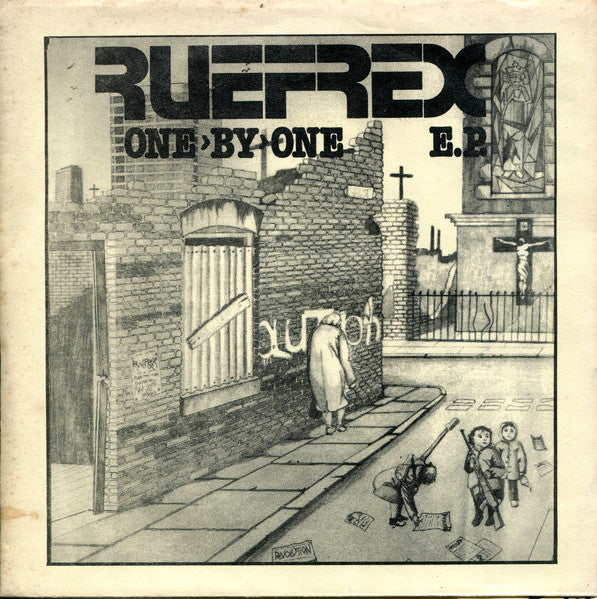 Image of Front Cover of 2724269E: 7" EP - RUEFREX, One By One EP (Good Vibrations; GOT8, UK 1979, Fold Out Sleeve, Light Yellow Sleeve, Solid Centre But Not Mislabeled) Damage To Sleeve Top, Stains on Sleeve  VG/VG+