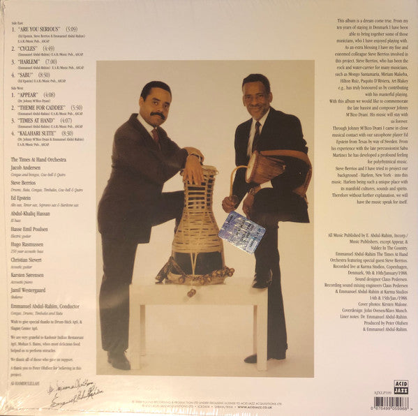 Image of Back Cover of 0415363C: LP - EMMANUEL ABDUL-RAHIM FEATURING THE TIMES AT HAND ORCHESTRA WITH SPECIAL GUEST STEVE BERRIOS, Harlem (Acid Jazz; AJXLP599, Denmark 2021 Reissue) Shrink-wrap  VG+/VG+