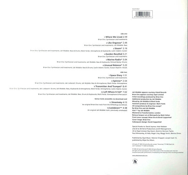 Image of Back Cover of LP - VG+/VG+ - BRIAN ENO / WOBBLE, Spinner (All Saints Records; WAST018LP, Europe 2020 Reissue, Inner), Still in hype stickered shrinkwrap., . - 2716321C