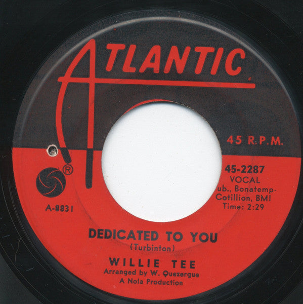 Image of Back Cover of 0415424C: 7" - WILLIE TEE, Thank You John / Dedicated To You (Atlantic; 45-2287, US 1965)   /VG
