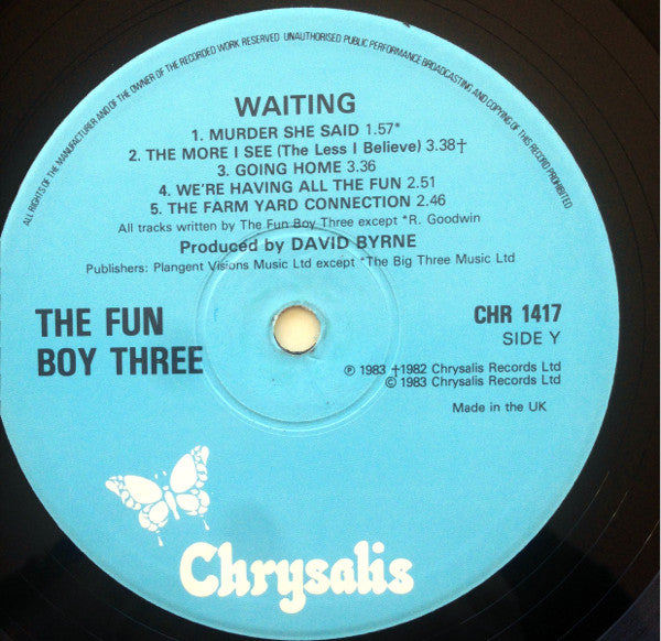Image of Label Cover of LP - VG/VG - FUN BOY THREE, Waiting (Chrysalis "Side Y/Z" On Labels; CHR 1417, UK 1983), Labels mottled.,  - 4316170C