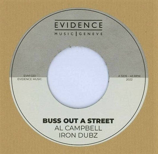 Image of Front Cover of 0415451C: 7" - AL CAMPBELL, IRON DUBZ, Buss Out A Street / Things Gonna Work (Evidence Music; EVM020, Switzerland 2022, Textured Brown Sleeve) Sleeve creased at corner  VG/VG+