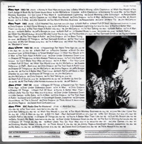 Image of Back Cover of 5xCD - VG/EX - THE YARDBIRDS, Glimpses 1963-1968 (Easy Action Recordings Ltd.; EARS035, UK 2011, Box Set, 5 Inners, Includes 7", Booklet and Postcards ), Internal Card CD Tray Has Two Torn Corners,  - 3816419C