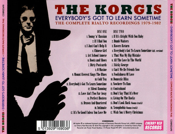 Image of Back Cover of 0535020E: 2xCD - THE KORGIS, Everybody�s Got To Learn Sometime: The Complete Rialto Recordings 1979-1982 (Cherry Red; CDBRED690, UK 2016, Jewel Case, Inner) Opened Instore  EX/EX