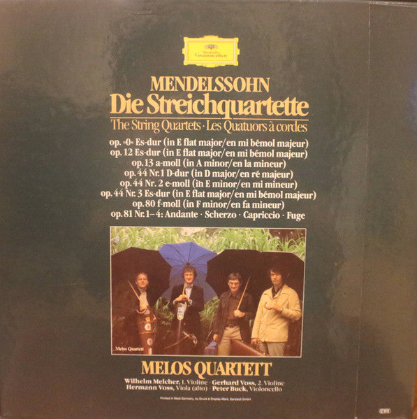 Image of Back Cover of 4xLP - VG+/VG+ - MELOS QUARTETT, Mendelssohn: Die Streichquartette - The String Quartets - Les Quatuors � Cordes (Deutsche Grammophon; 2740 267, Germany 1982, Box Set, Booklet), ,  - 4126249E