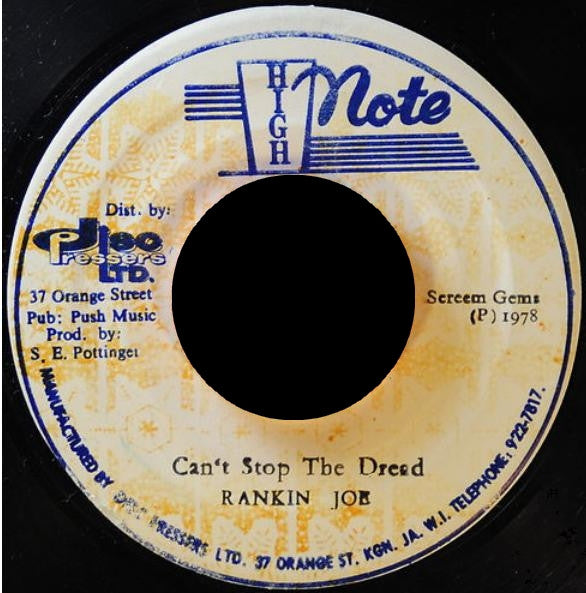 Image of Front Cover of 7" - /VG+ - RANKING JOE, Can't Stop The Dread / Natty Dub (High Note; , Jamaica 1978), ,  - 2526090E
