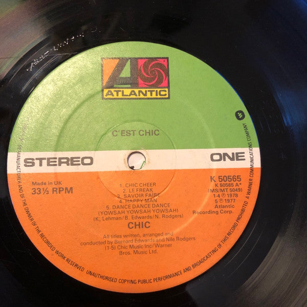 Image of Label Cover of LP - VG/VG - CHIC, C'est Chic (Atlantic Orange & Green - With W Logo On Label Rim; K 50565, UK 1978, Inner, Raised edge label. No embossed dots.), ,  - 3126128E