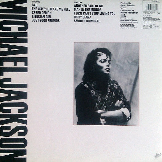 Image of Back Cover of LP - VG+/VG - MICHAEL JACKSON, Bad (Epic; EPC 450290 1, UK 1987, Gatefold, Inner), one scuff otherwise vinyl in great shape! printed inner, gatefold sleeve, uk pressing,  - 3746037S