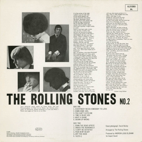 Image of Back Cover of LP - VG/G+ - THE ROLLING STONES, No. 2 (Decca; 6.21393 BL, Germany 1970s Reissue, Inner), ,  - 3915079C