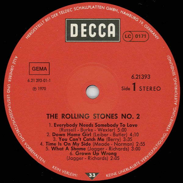 Image of Label Cover of LP - VG/G+ - THE ROLLING STONES, No. 2 (Decca; 6.21393 BL, Germany 1970s Reissue, Inner), ,  - 3915079C