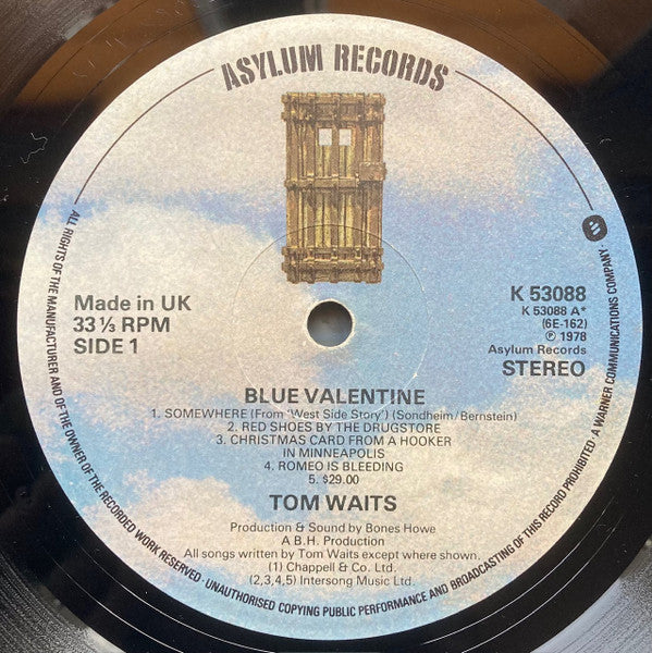 Image of Label Cover of LP - VG/G+ - TOM WAITS, Blue Valentine (Asylum Records; K 53088, UK 1978, Gatefold, Made in UK on Labels), ,  - 2226040E