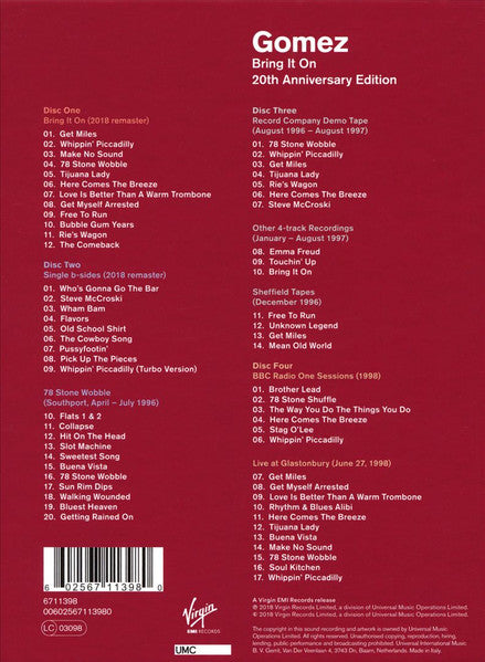 Image of Back Cover of 4xCD - VG+/VG+ - GOMEZ, Bring It On (Virgin EMI Records; 6711398, UK 2018, Box Set), ,  - 3235009E