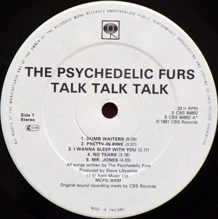 Image of Label Cover of LP - VG/VG - THE PSYCHEDELIC FURS, Talk Talk Talk (CBS; S CBS 84892, UK 1981, Inner, No Poster), ,  - 2226291E