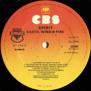 Image of Label Cover of LP - VG/VG+ - EARTH, WIND & FIRE, Spirit (CBS; CBS 81451, UK 1976, Inner), Light wear to sleeve with ringwear.,  - 3646159S
