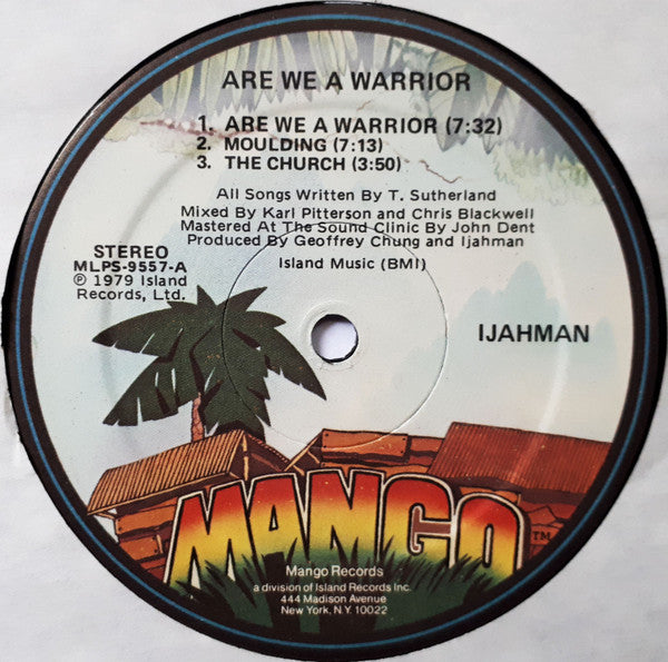 Image of Label Cover of LP - VG/VG+ - IJAHMAN, Are We A Warrior (Mango; MLPS 9557, US 1979, Inner), SWOL. WOC.,  - 3526226E