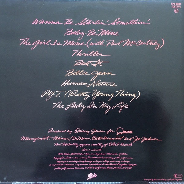 Image of Back Cover of LP - VG+/VG - MICHAEL JACKSON, Thriller (Epic Rim Text At Top Of Label; EPC 85930, UK 1982, Gatefold, Inner), ,  - 3626382E