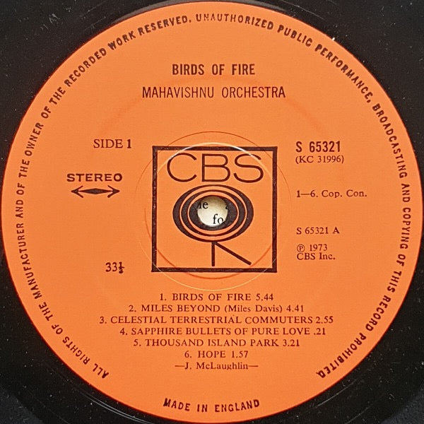 Image of Label Cover of LP - VG/G+ - MAHAVISHNU ORCHESTRA, Birds Of Fire (CBS; 65321, UK 1973, Textured Sleeve, Inner), Light marks only,  - 3816247C