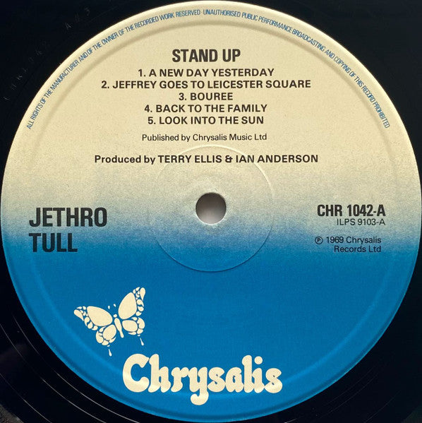 Image of Label Cover of LP - VG+/VG - JETHRO TULL, Stand Up (Chrysalis Blue/White; CHR 1042, UK 1980s Reissue, Gatefold), ,  - 3726321E