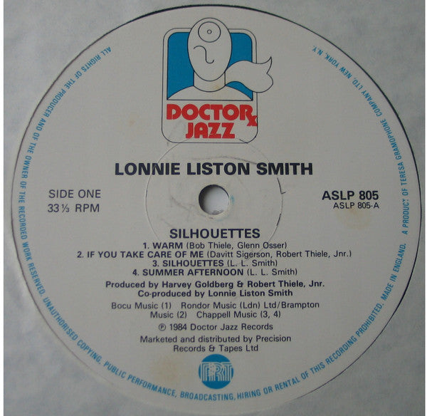 Image of Label Cover of LP - VG/VG - LONNIE LISTON SMITH, Silhouettes (Dr Jazz; ASLP805, UK 1984, Glossy Sleeve), Solid VG across the board.,  - 3916293C