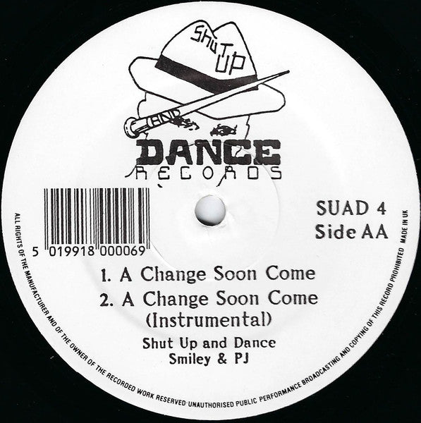 Image of Back Cover of 12" - G+/G+ - SHUT UP AND DANCE, Lamborghini / A Change Soon Come (Shut Up And Dance Records; SUAD 4, UK 1990, Generic), Marks on either side of disc, sleeve has some edge wear to the spine,  - 3946298S