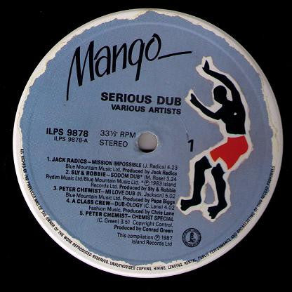 Image of Label Cover of LP - VG/VG+ - VARIOUS ARTISTS, Serious Dub (Mango; ILPS 9878, UK 1987, Glossy Sleeve, Black Inner), Light foxing on sleeve.,  - 1816542C