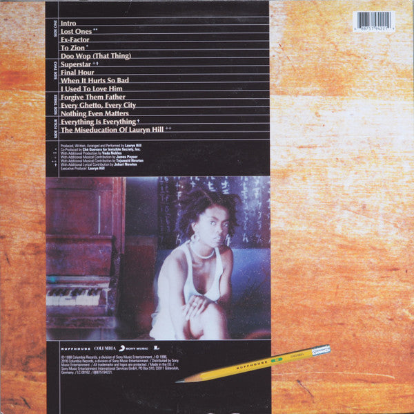 Image of Back Cover of 2xLP - VG/G - LAURYN HILL, The Miseducation Of Lauryn Hill (Ruffhouse Records; 88875194221, Europe 2016), Disc 2 is VG, disc 1 is G due to several large scratches causing audible pops and clicks.,  - 3026250E