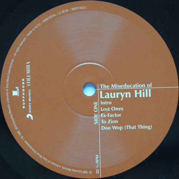 Image of Label Cover of 2xLP - VG/G - LAURYN HILL, The Miseducation Of Lauryn Hill (Ruffhouse Records; 88875194221, Europe 2016), Disc 2 is VG, disc 1 is G due to several large scratches causing audible pops and clicks.,  - 3026250E
