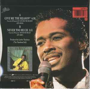 Image of Back Cover of 7" - VG/VG+ - LUTHER VANDROSS, Give Me The Reason / Never Too Much (Epic; LUTH 5, UK 1988, Picture sleeve), Ringwear on sleeve.,  - 4426163E