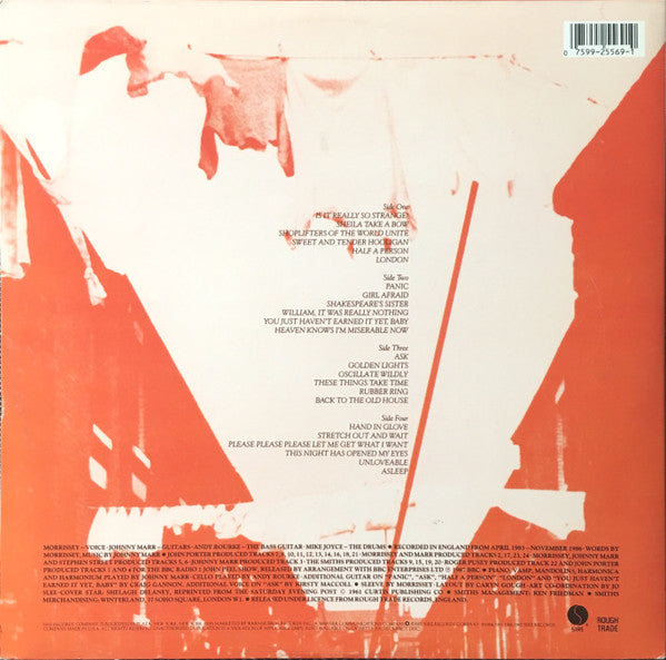 Image of Back Cover of 2xLP - VG/VG - THE SMITHS, Louder Than Bombs (Sire - TM Logo; 925569, US 1987, Gatefold, 2 Inners, Specialty Pressing), Strong VG - a few light marks, feint ring wear, both Inners have taped seam splits,  - 3546007S