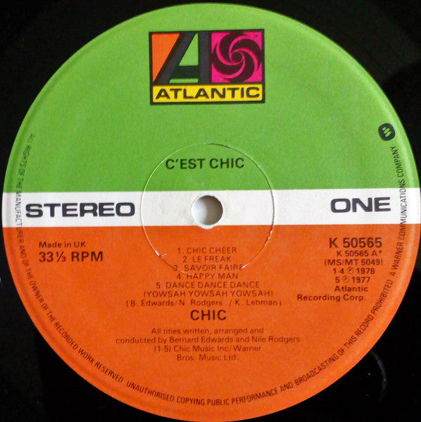Image of Label Cover of LP - VG/VG - CHIC, C'est Chic (Atlantic Orange & Green - With W Logo On Label Rim; K 50565, UK 1978, Inner), Light hairlines.,  - 3626196E