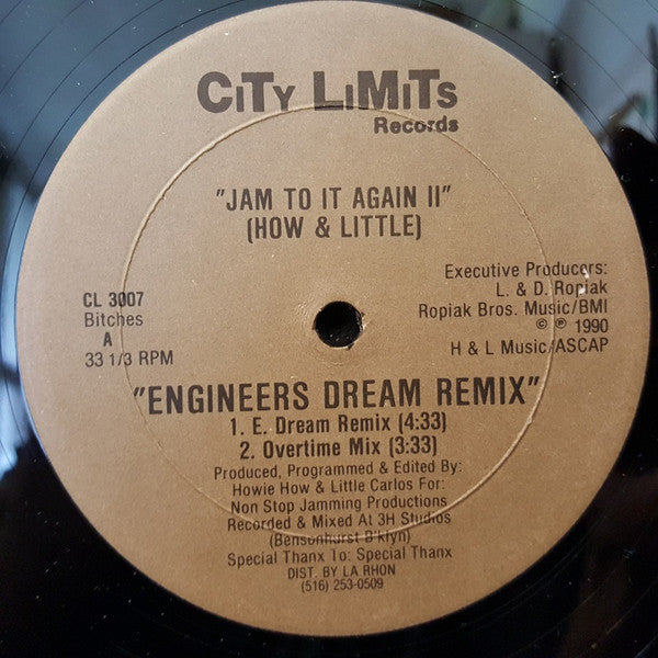 Image of Back Cover of 12" - VG/VG - HOW & LITTLE, Jam To It Again II (City Limits; CL 3007, US 1990, Company Sleeve), Record pressed very slightly off-centre. Sleeve shrink-wrapped with wear along opening and some at edges,  - 0715377C