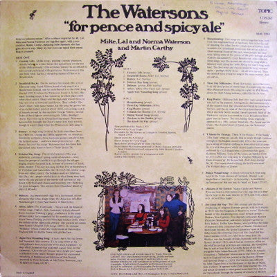 Image of Back Cover of LP - VG/VG - THE WATERSONS, For Pence And Spicy Ale (Topic Records Blue Labels; 12TS265, UK 1975), Strong VG,  - 0726217E
