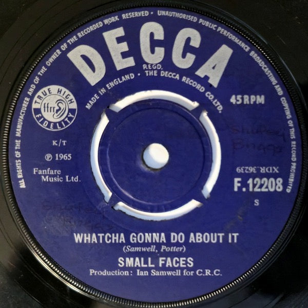 Image of Label Cover of 7" - VG+/VG+ - SMALL FACES, Whatcha Gonna Do About It / What's A Matter Baby (Decca; F.12208, UK 1965, Company Sleeve, "S" Below Cat. No.), Number Written On Sleeve,  - 4126501E