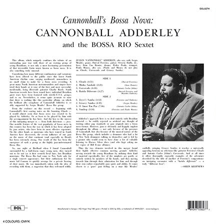 Image of Back Cover of LP - VG/VG+ - CANNONBALL ADDERLEY WITH THE BOSSA RIO SEXTET OF BRAZIL, Cannonball's Bossa Nova (DOL; DOL827H, Europe 2015 Reissue, 180g), Seam split to top edge, light edge wear.,  - 4246483S