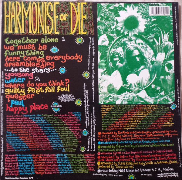 Image of Back Cover of LP - VG+/VG+ - ME, Harmonise Or Die (Pop God; PGLP026, UK 1993), Inner Signed to Beki from Whole Band,  - 0825045E