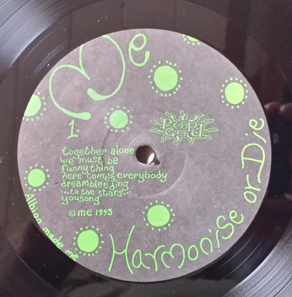 Image of Label Cover of LP - VG+/VG+ - ME, Harmonise Or Die (Pop God; PGLP026, UK 1993), Inner Signed to Beki from Whole Band,  - 0825045E
