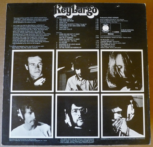 Image of Back Cover of 0225168E: LP - KEY LARGO, Key Largo (Blue Horizon; 7-63859, UK 1970)   VG/VG