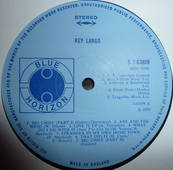 Image of Label Cover of 0225168E: LP - KEY LARGO, Key Largo (Blue Horizon; 7-63859, UK 1970)   VG/VG