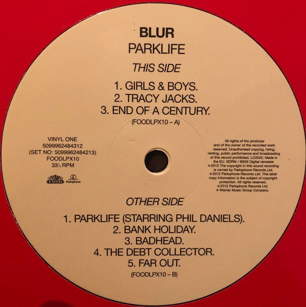 Image of Label Cover of 2xLP - EX/EX - BLUR, Parklife (Food; FOODLPX10, UK 2018 Reissue, Gatefold, 2 Red Die Cut Inners, Remastered), Opened Instore, Still In Shrinkwrap,  - 2826093E