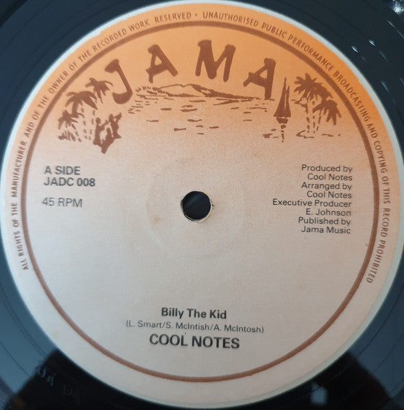 Image of Front Cover of 12" - /VG+ - THE COOL NOTES, Billy The Kid / Kidnap My Baby (Jama; JADC 008, UK 1980), ,  - 3546311S